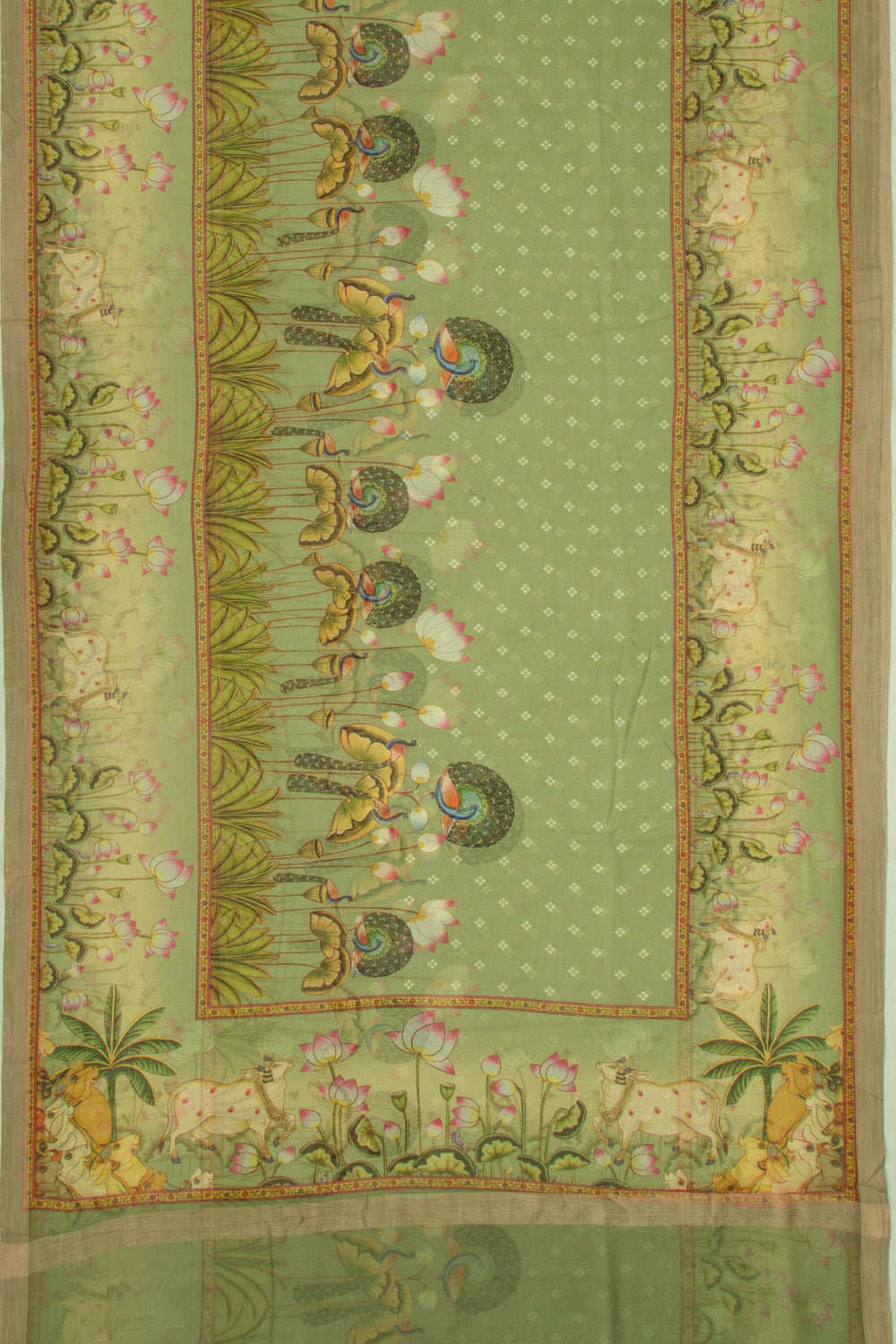 Kota Soft Silk Pichwai Printed Green Saree