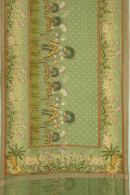 Kota Soft Silk Pichwai Printed Green Saree