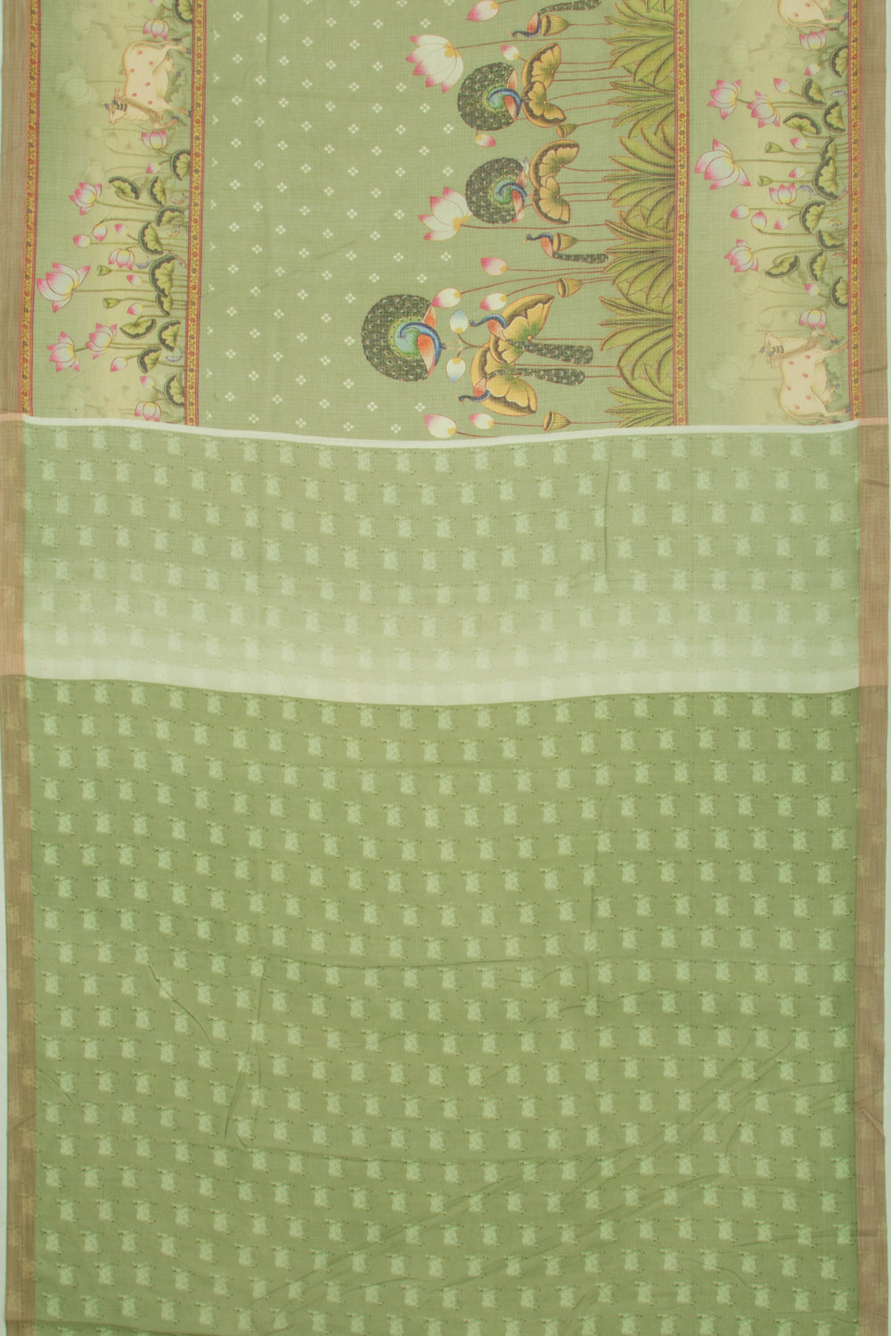 Kota Soft Silk Pichwai Printed Green Saree