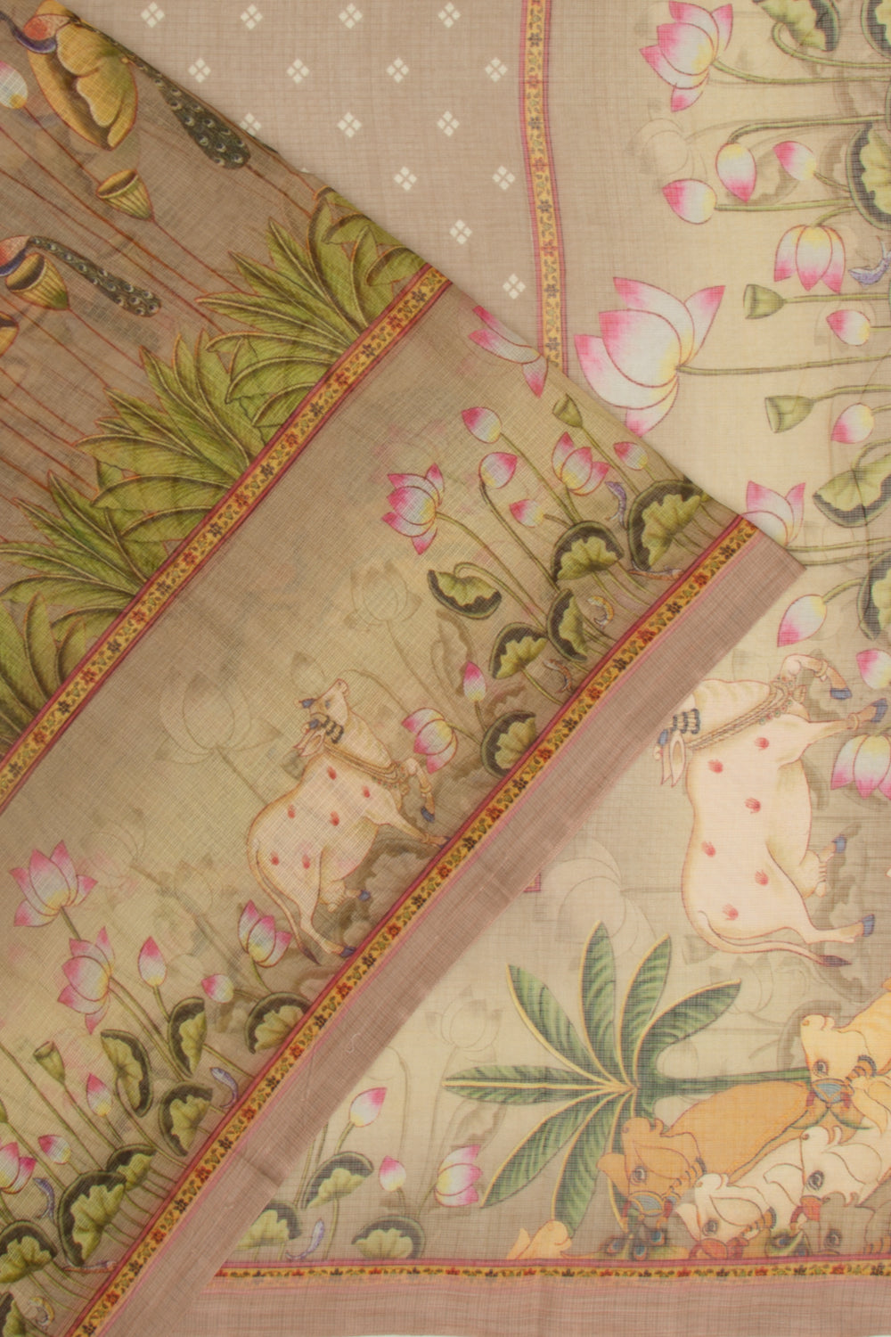 Kota Soft Silk Pichwai Printed Snuff Saree