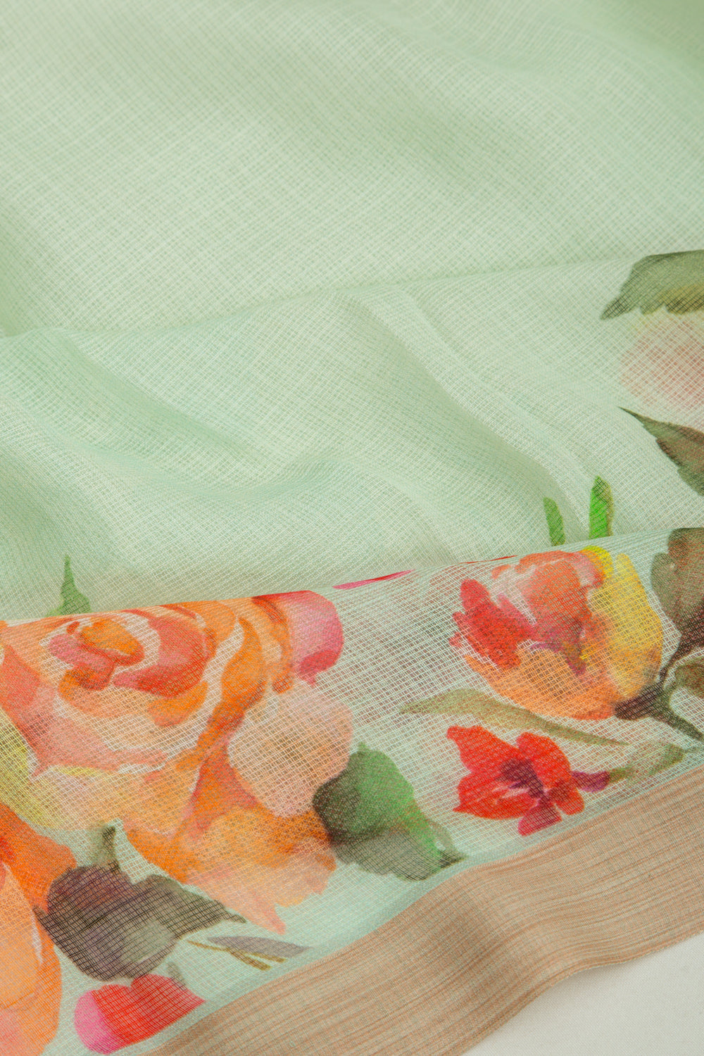 Kota Soft Silk Floral Printed Pista Green Saree