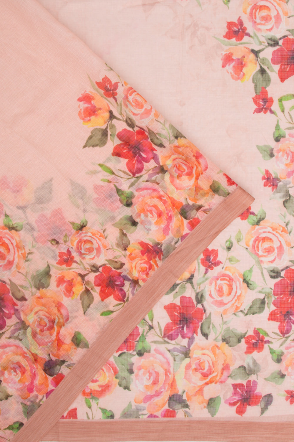 Kota Soft Silk Floral Printed Peach Saree