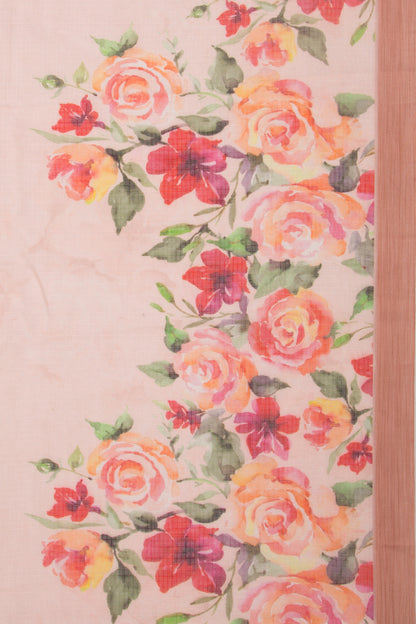 Kota Soft Silk Floral Printed Peach Saree