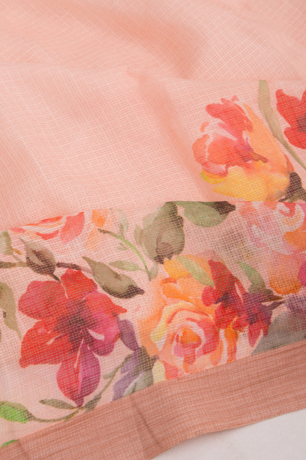 Kota Soft Silk Floral Printed Peach Saree