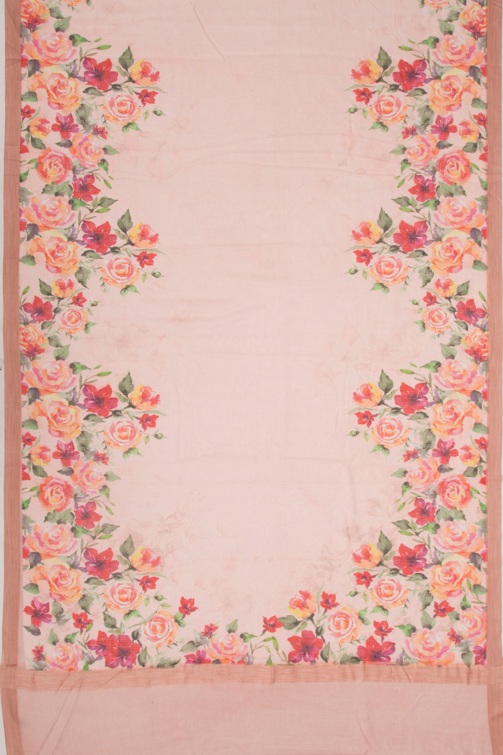 Kota Soft Silk Floral Printed Peach Saree