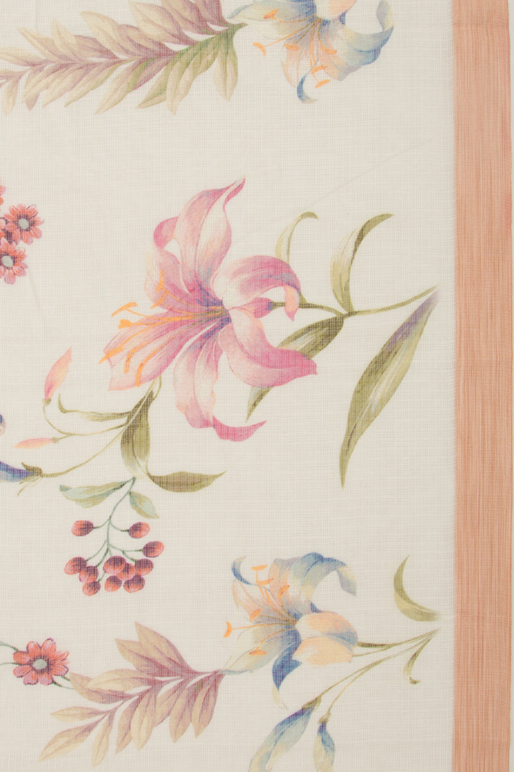 Kota Soft Silk Floral Printed Off White Saree