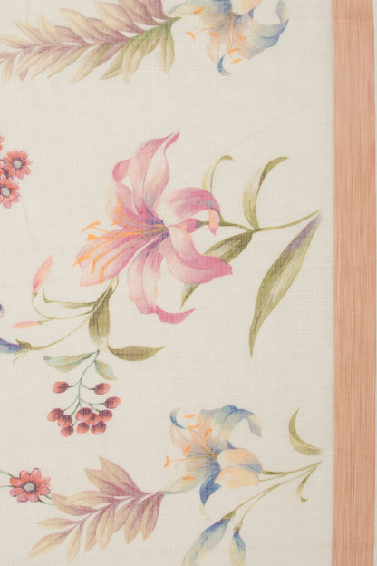 Kota Soft Silk Floral Printed Off White Saree
