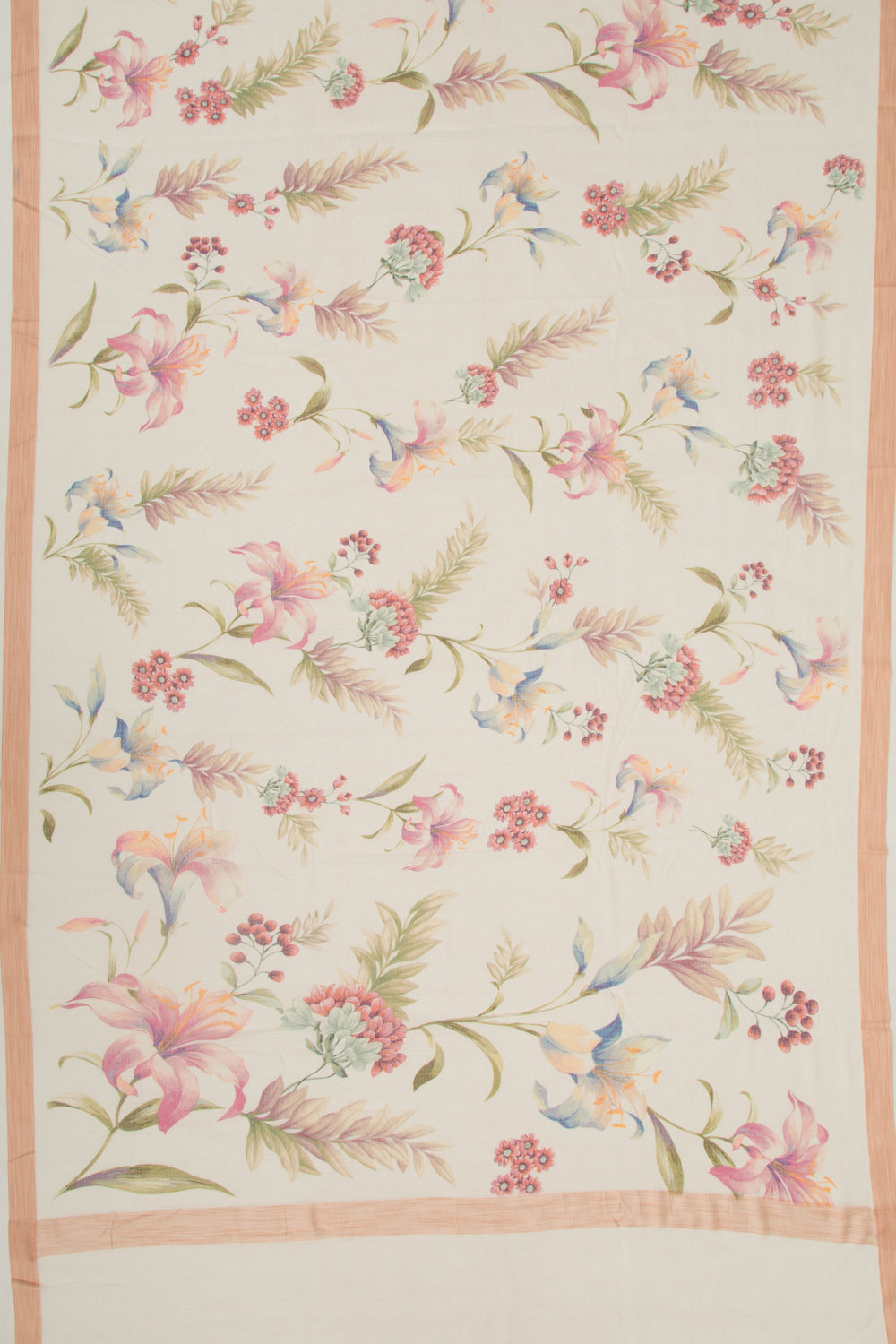 Kota Soft Silk Floral Printed Off White Saree