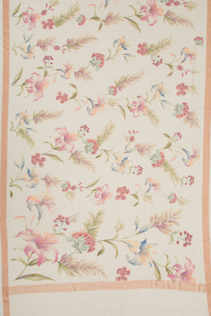 Kota Soft Silk Floral Printed Off White Saree