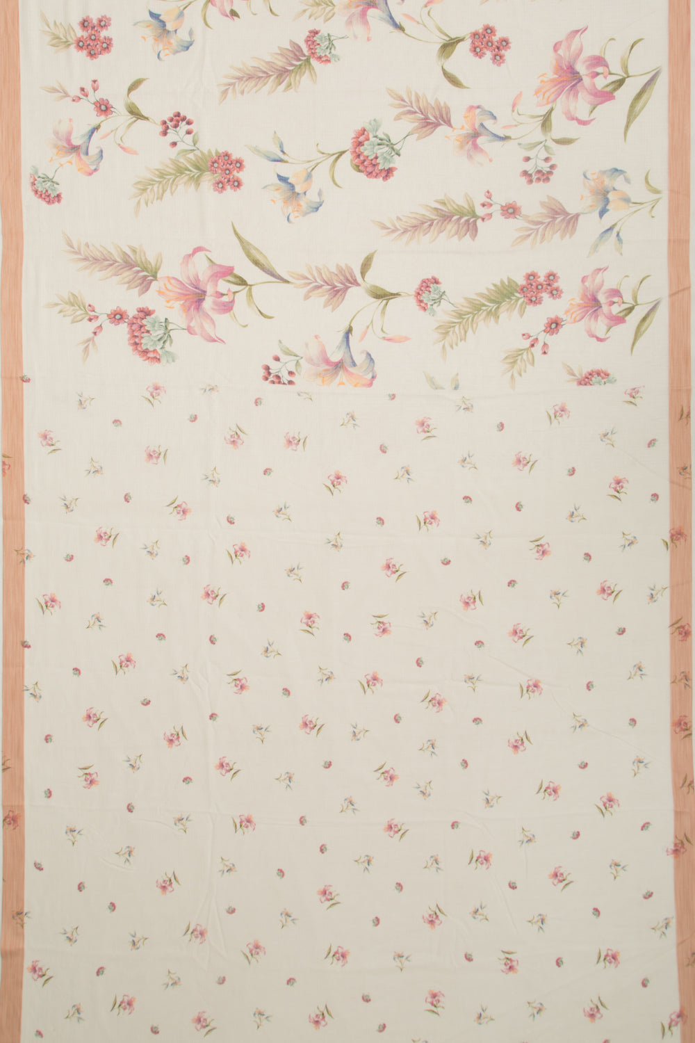 Kota Soft Silk Floral Printed Off White Saree