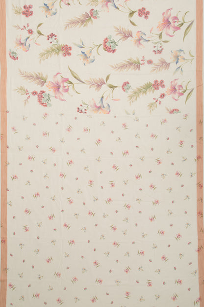 Kota Soft Silk Floral Printed Off White Saree