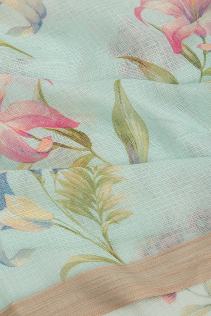 Kota Soft Silk Floral Printed Blue Saree