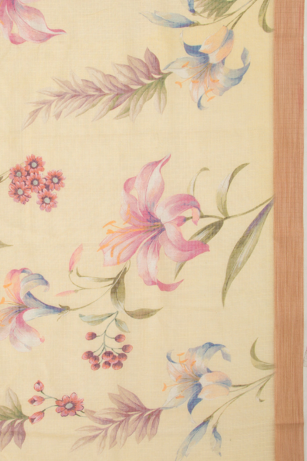 Kota Soft Silk Floral Printed Lemon Yellow Saree