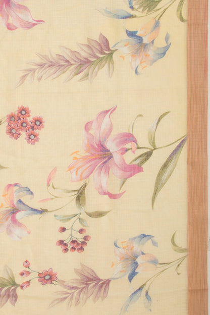 Kota Soft Silk Floral Printed Lemon Yellow Saree