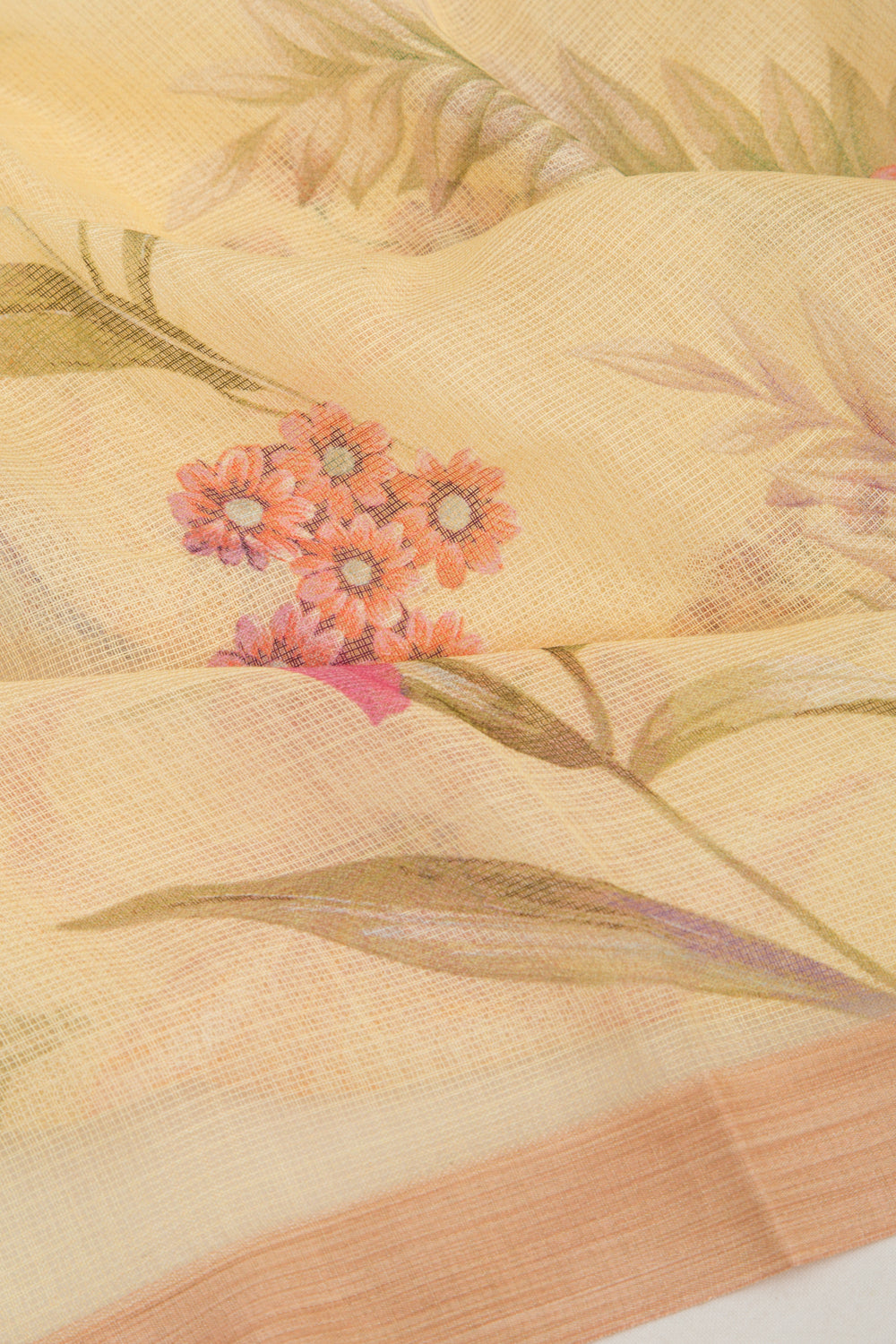 Kota Soft Silk Floral Printed Lemon Yellow Saree