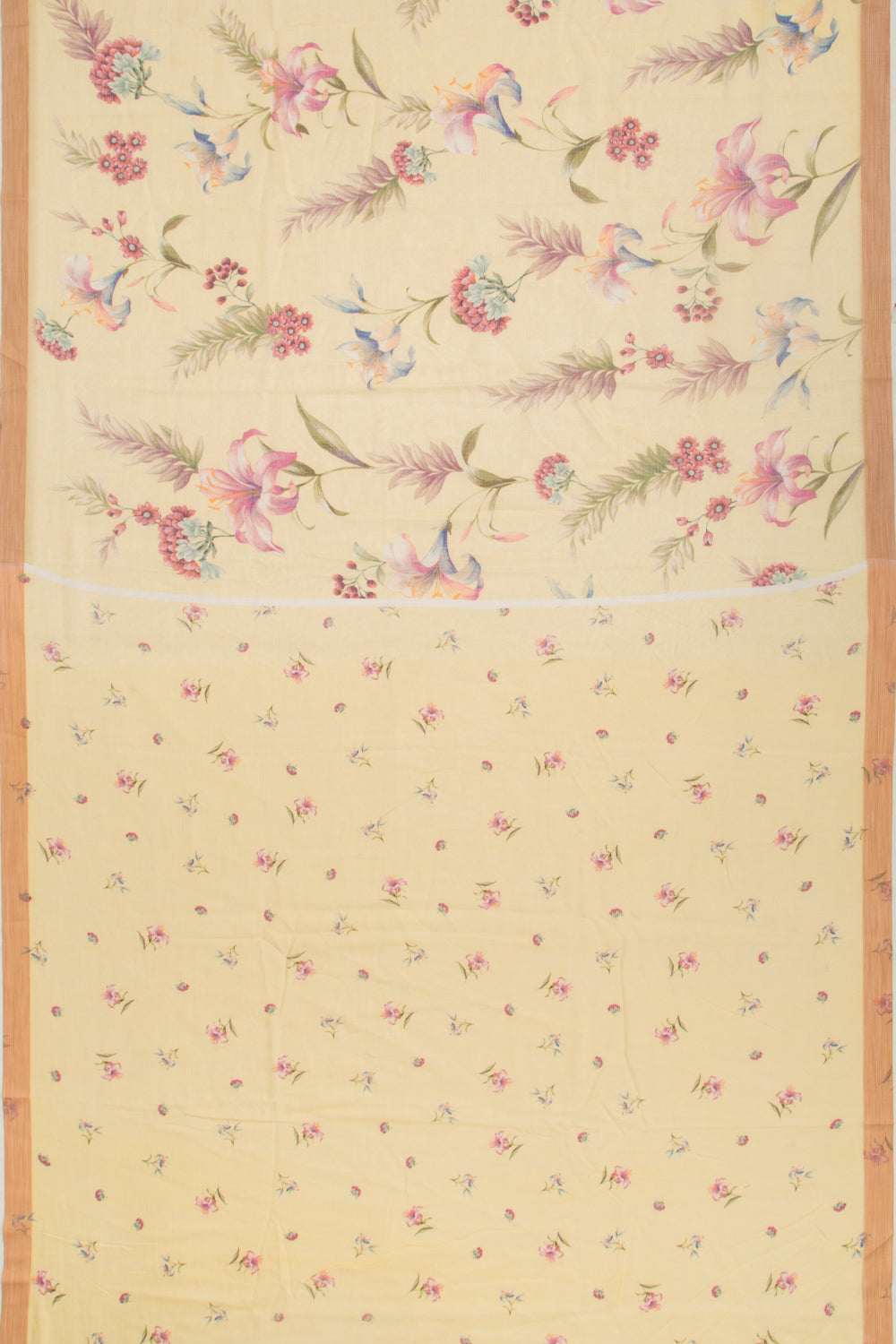 Kota Soft Silk Floral Printed Lemon Yellow Saree