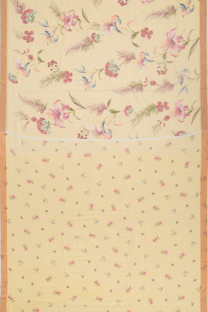 Kota Soft Silk Floral Printed Lemon Yellow Saree