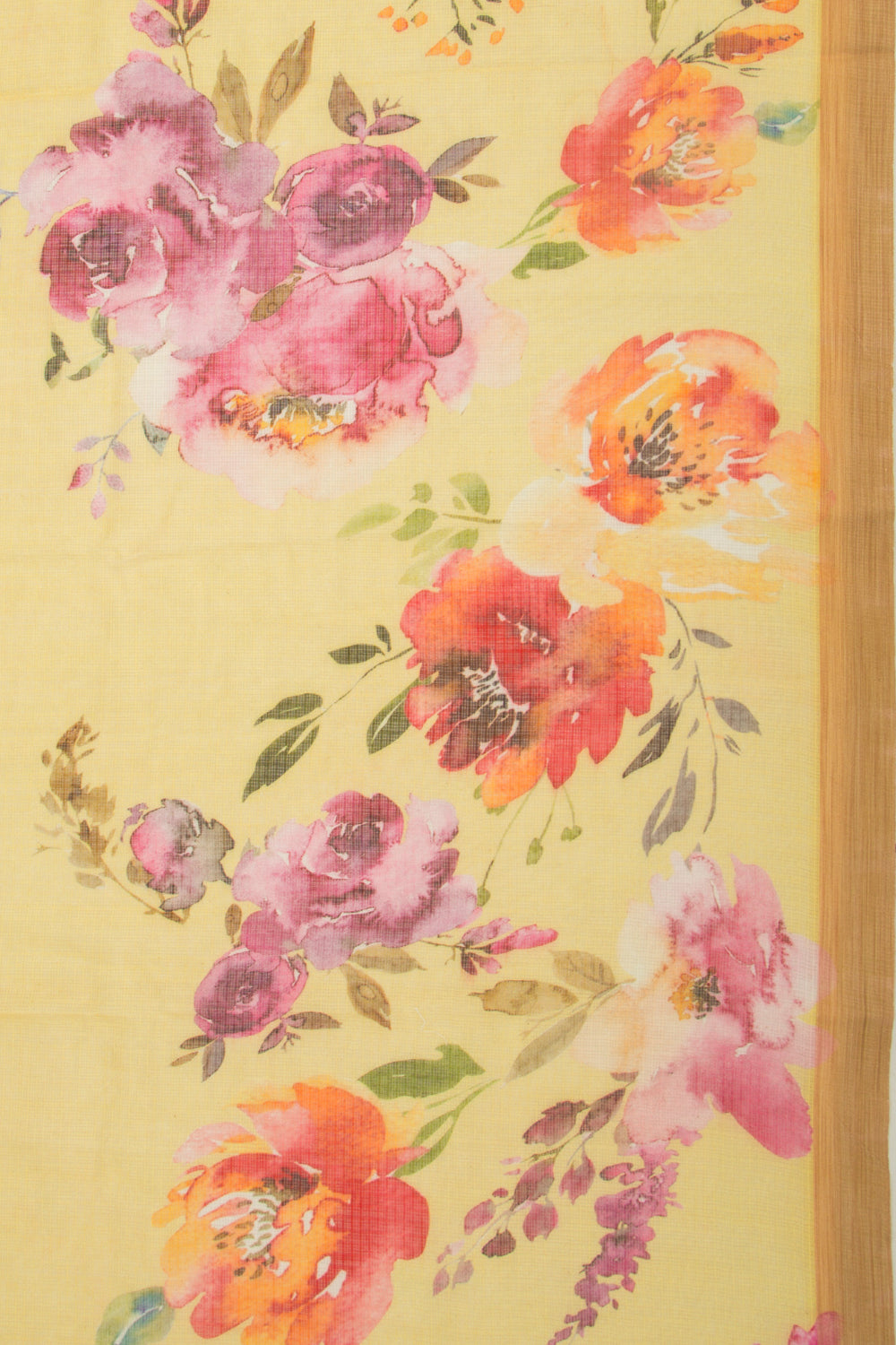 Kota Soft Silk Floral Printed Yellow Saree