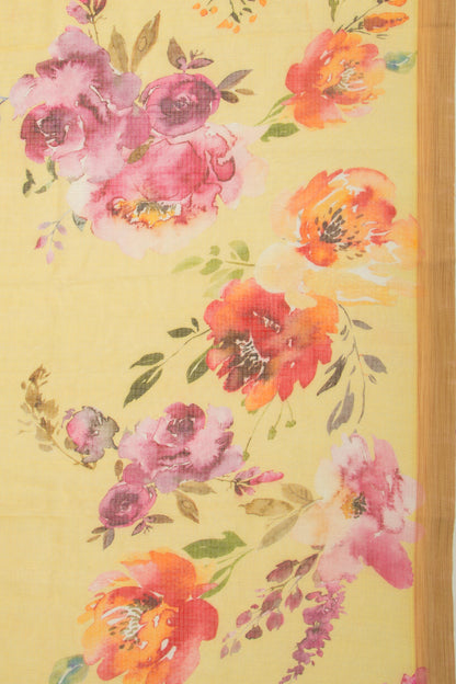 Kota Soft Silk Floral Printed Yellow Saree