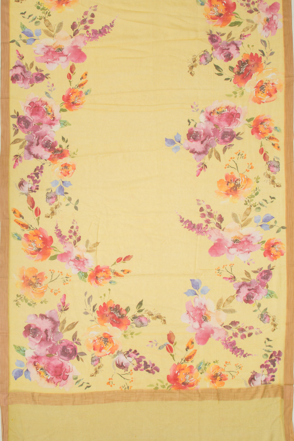 Kota Soft Silk Floral Printed Yellow Saree