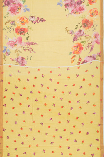 Kota Soft Silk Floral Printed Yellow Saree