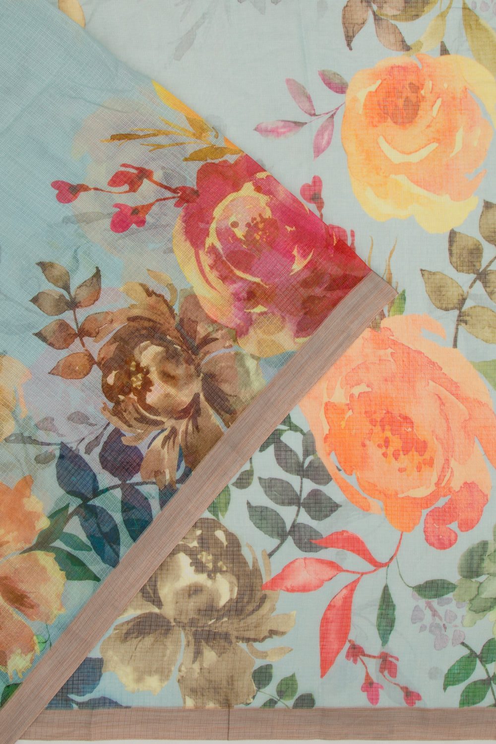 Kota Soft Silk Floral Printed Blue Saree
