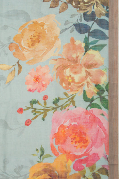 Kota Soft Silk Floral Printed Blue Saree