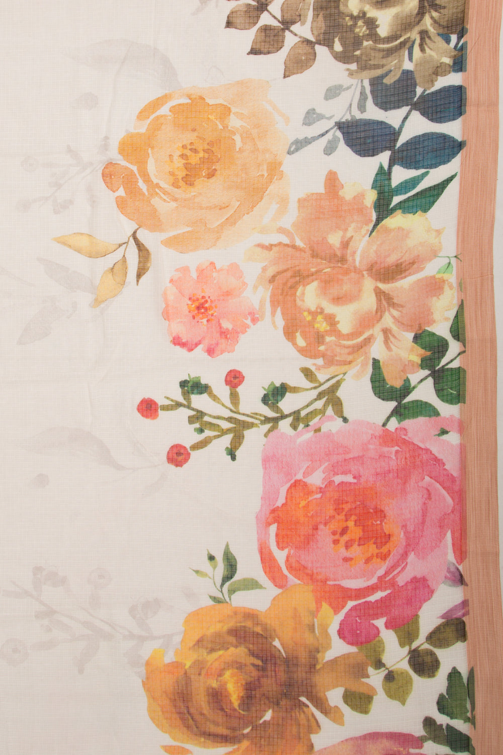 Kota Soft Silk Floral Printed White Saree