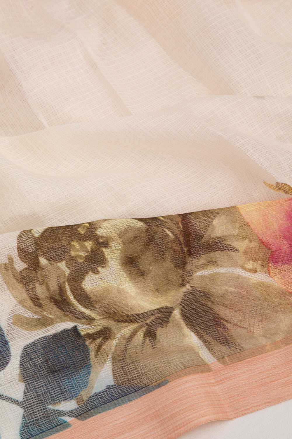 Kota Soft Silk Floral Printed White Saree