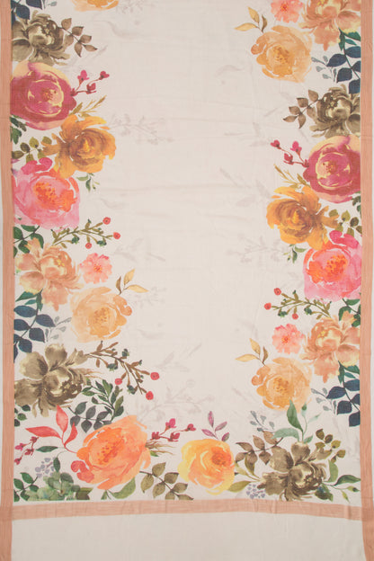 Kota Soft Silk Floral Printed White Saree