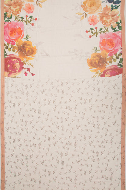 Kota Soft Silk Floral Printed White Saree