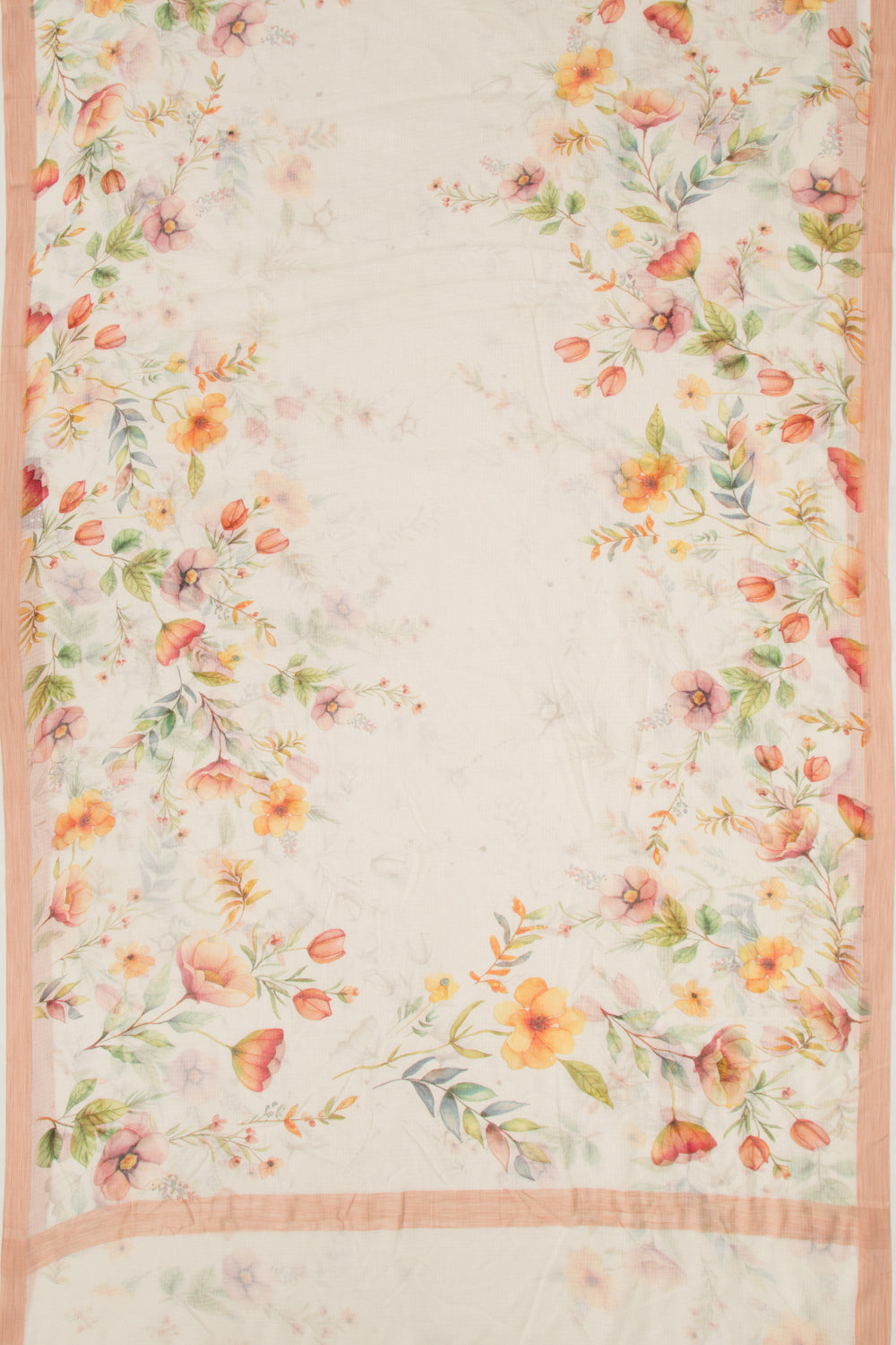 Kota Soft Silk Floral Printed Off White Saree