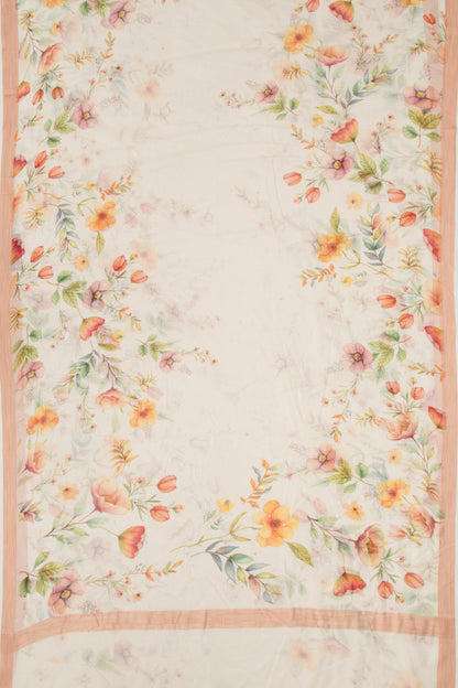 Kota Soft Silk Floral Printed Off White Saree