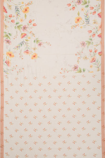 Kota Soft Silk Floral Printed Off White Saree