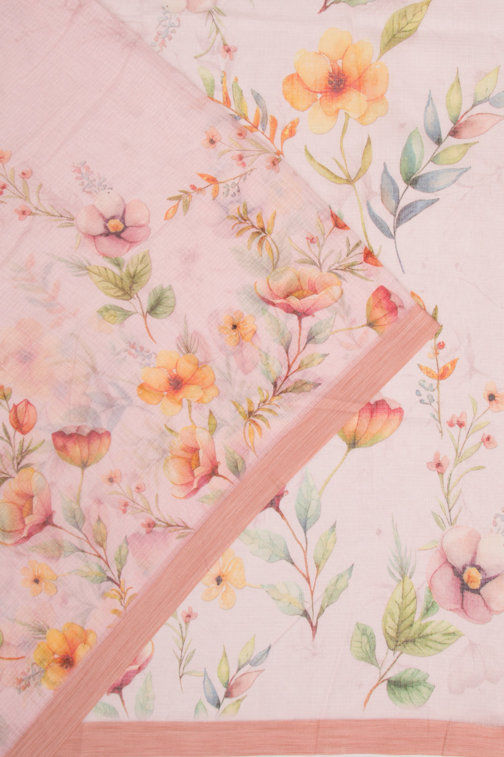 Kota Soft Silk Floral Printed Pastel Pink Saree