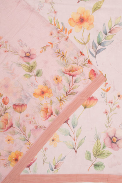 Kota Soft Silk Floral Printed Pastel Pink Saree