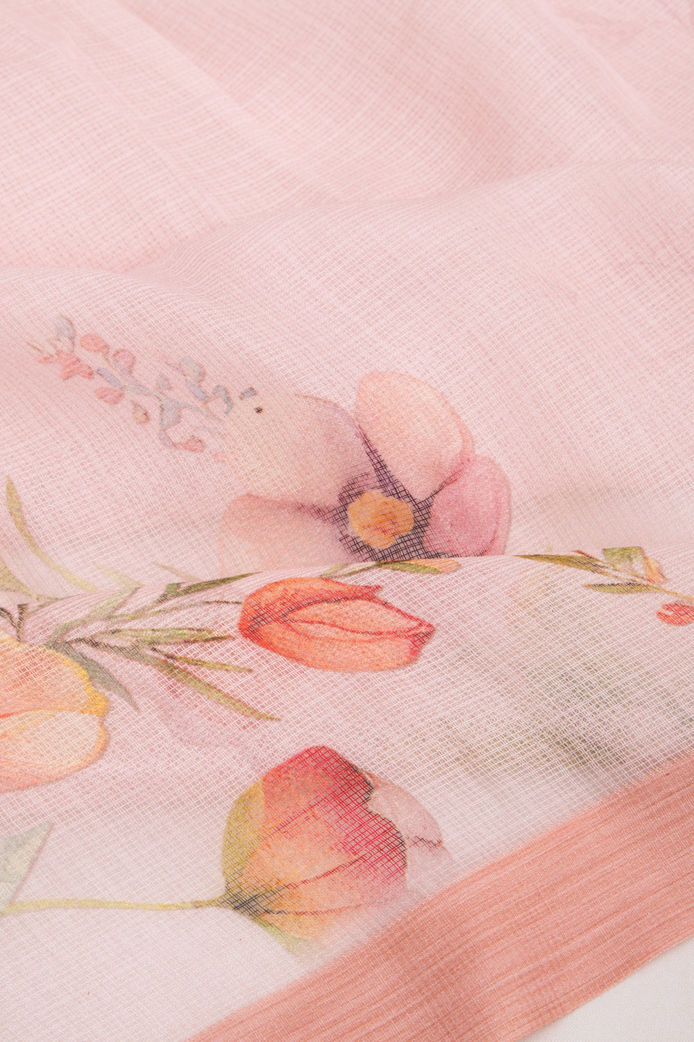 Kota Soft Silk Floral Printed Pastel Pink Saree
