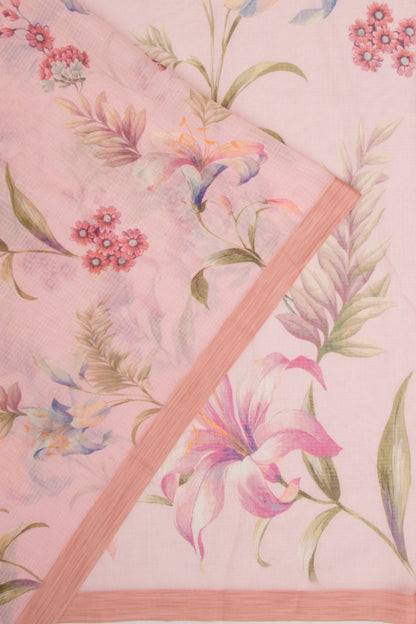 Kota Soft Silk Floral Printed Pink Saree