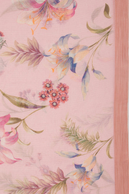 Kota Soft Silk Floral Printed Pink Saree