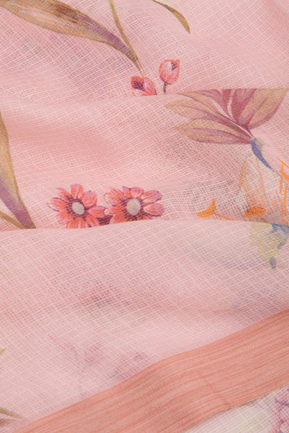 Kota Soft Silk Floral Printed Pink Saree