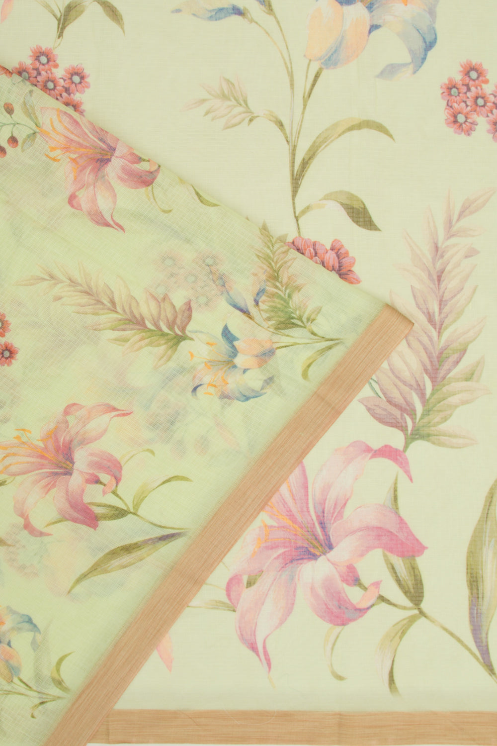 Kota Soft Silk Floral Printed Pista Green Saree