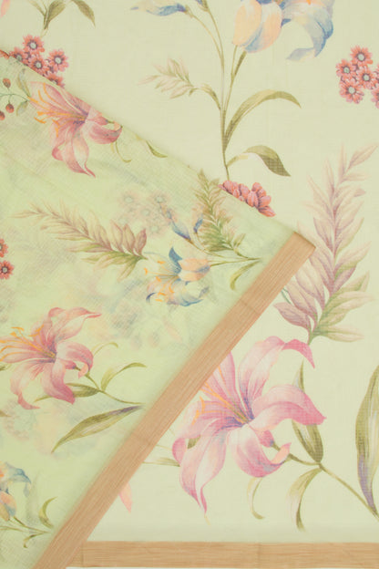 Kota Soft Silk Floral Printed Pista Green Saree