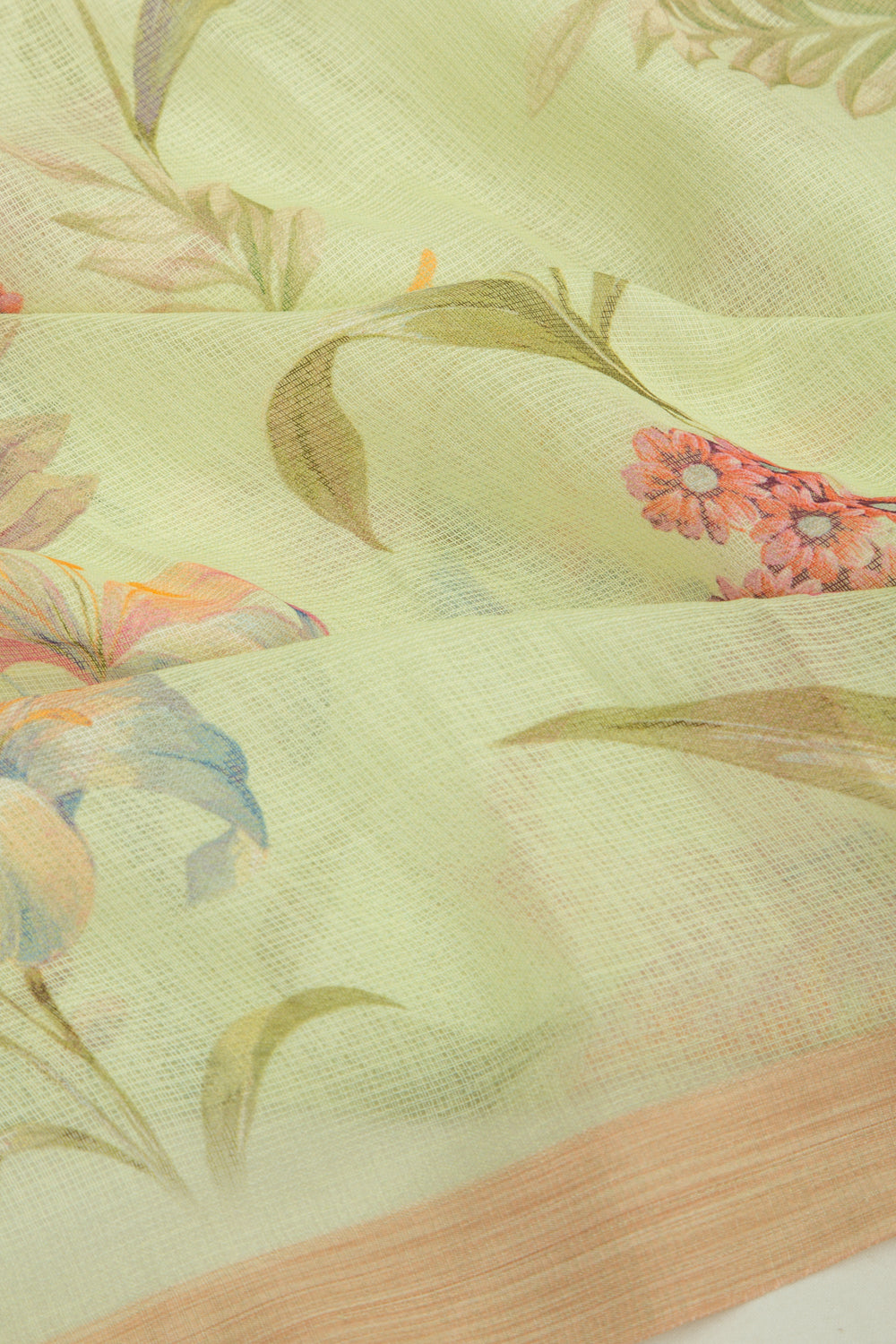 Kota Soft Silk Floral Printed Pista Green Saree