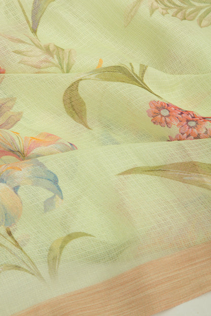 Kota Soft Silk Floral Printed Pista Green Saree