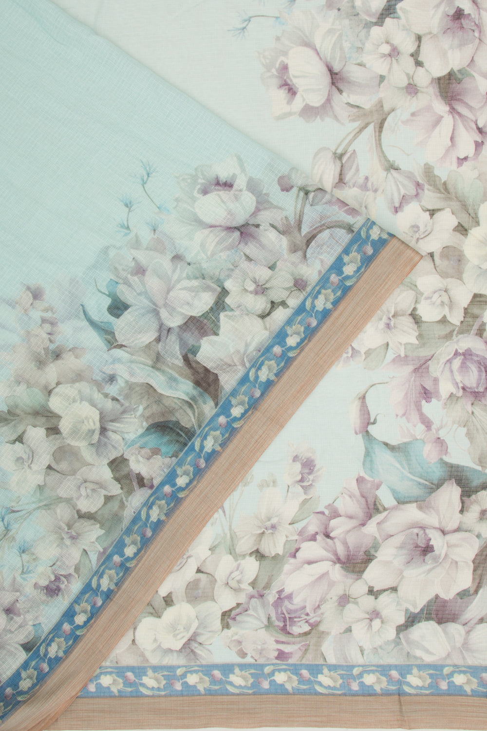 Kota Soft Silk Floral Printed Sky Blue Saree