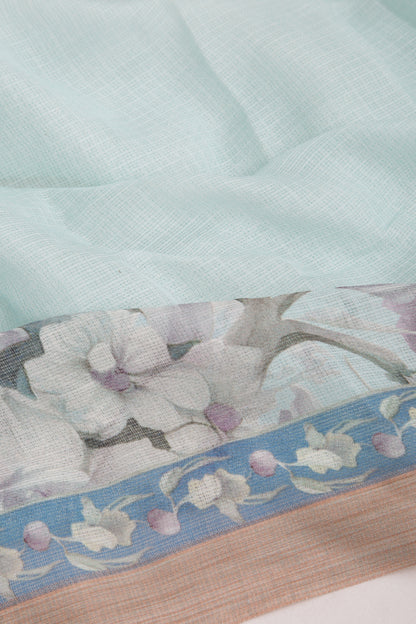 Kota Soft Silk Floral Printed Sky Blue Saree