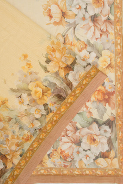 Kota Soft Silk Floral Printed Lemon Yellow Saree