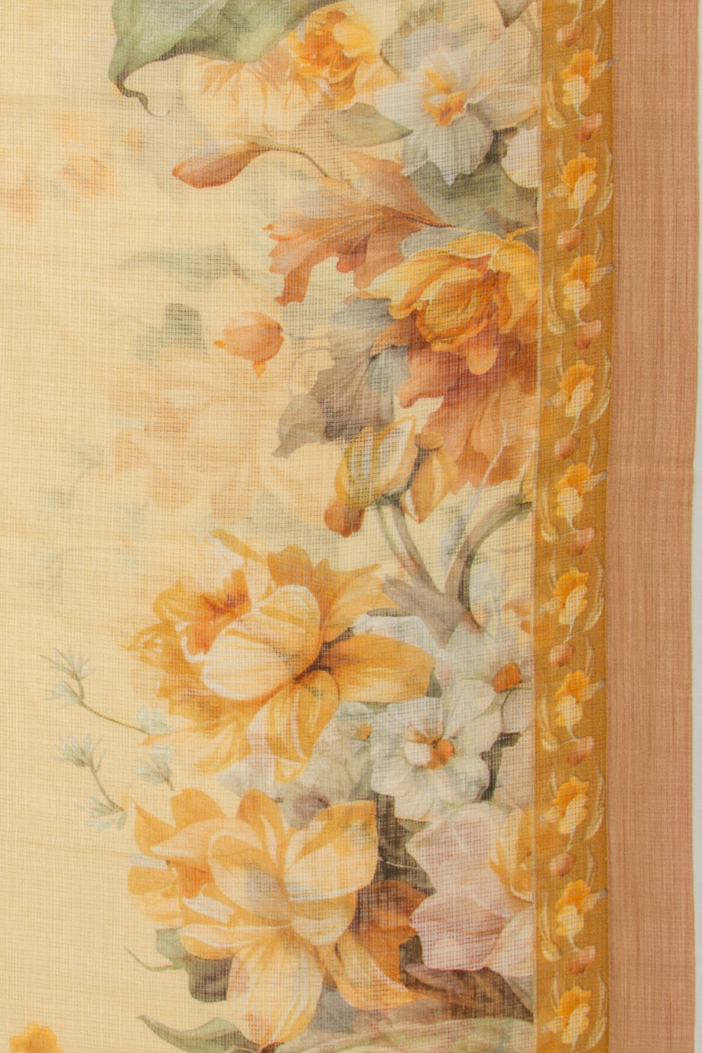 Kota Soft Silk Floral Printed Lemon Yellow Saree