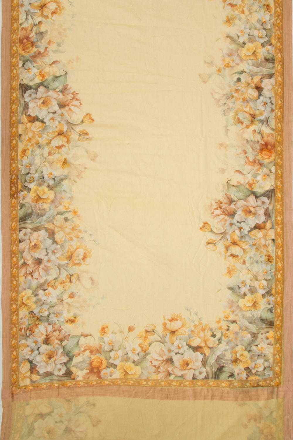 Kota Soft Silk Floral Printed Lemon Yellow Saree