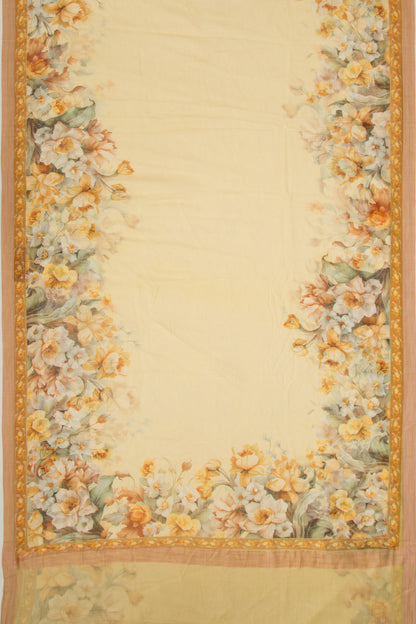 Kota Soft Silk Floral Printed Lemon Yellow Saree